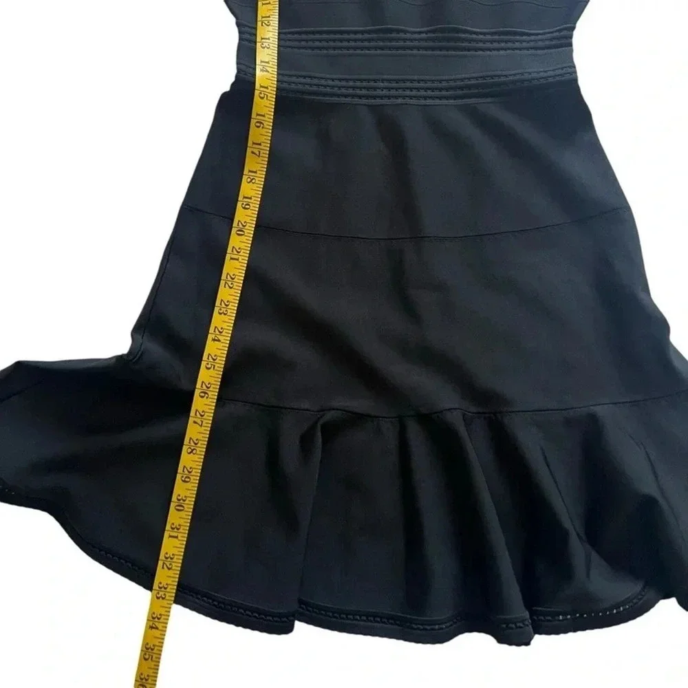Diane von Furstenberg DVF Black Ribbed Knit Pointelle Fit and Flare Dress Small‎